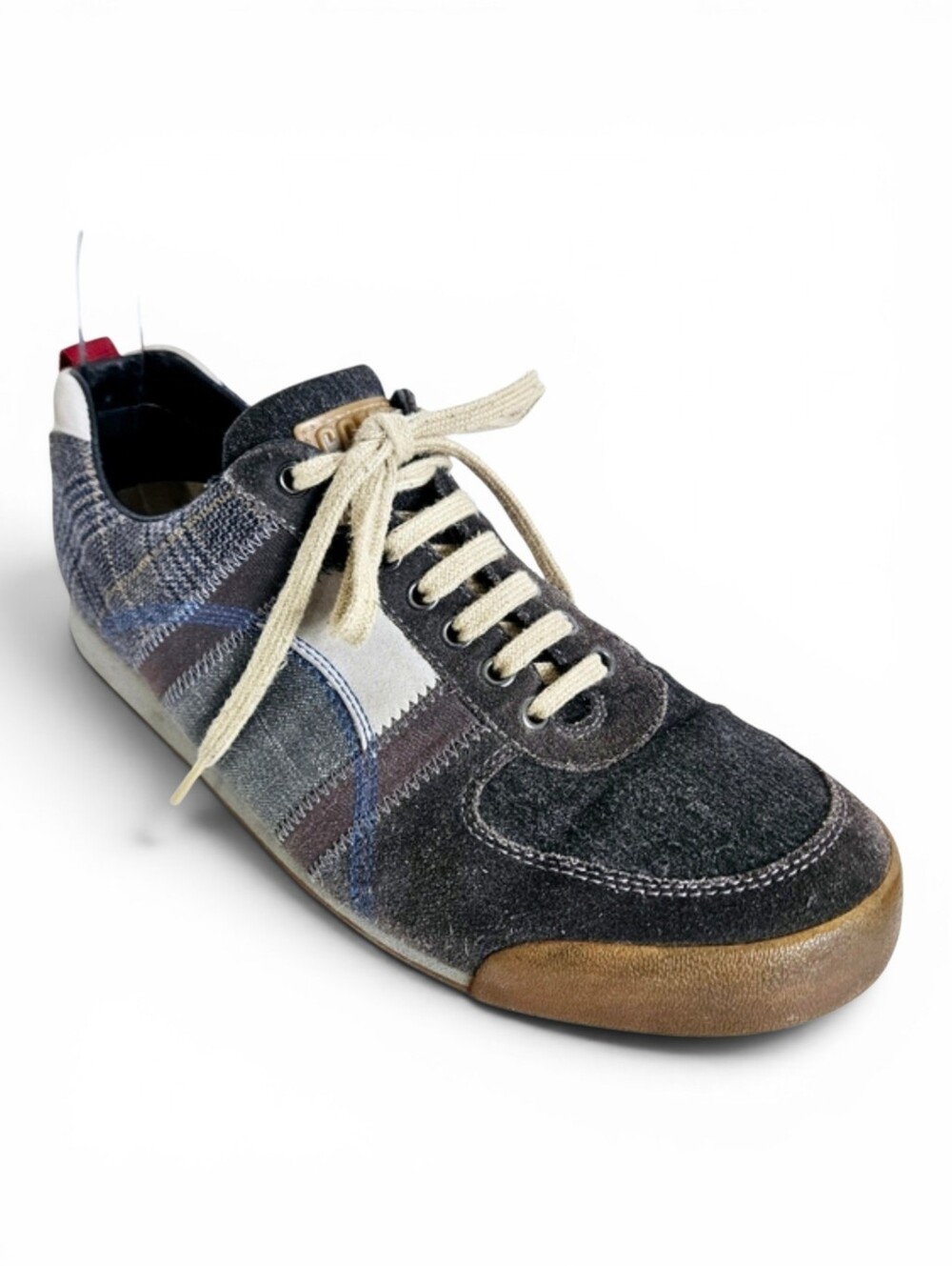 Vintage Camper Sneakers EU 41 Y2K Plaid Patchwork Leather Suede Grunge Gray